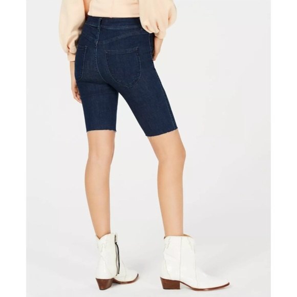 Free People  Denim Biker Short Blue Raw Hem Size 29 - Picture 4 of 8